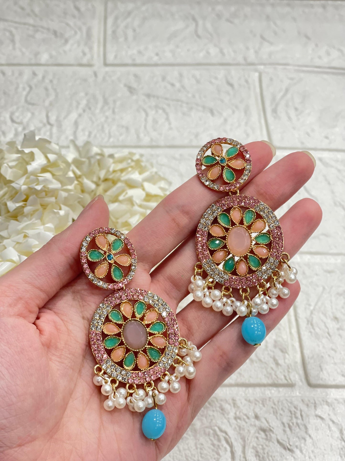 Fatima earring white,pink and turquoise(Sheharbano)