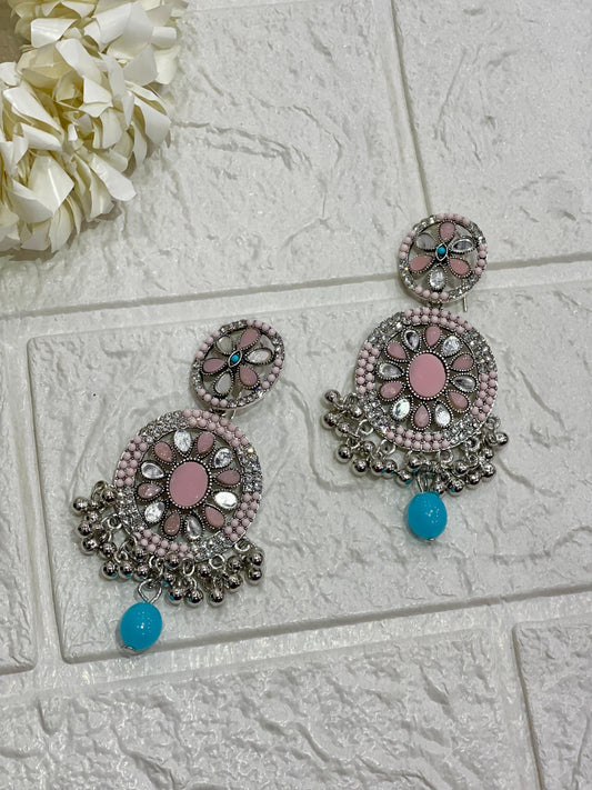 Fatima earring silver, pink and turquoise (Sheharbano)