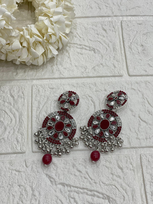 Fatima earring maroon and silver(Sheharbano)