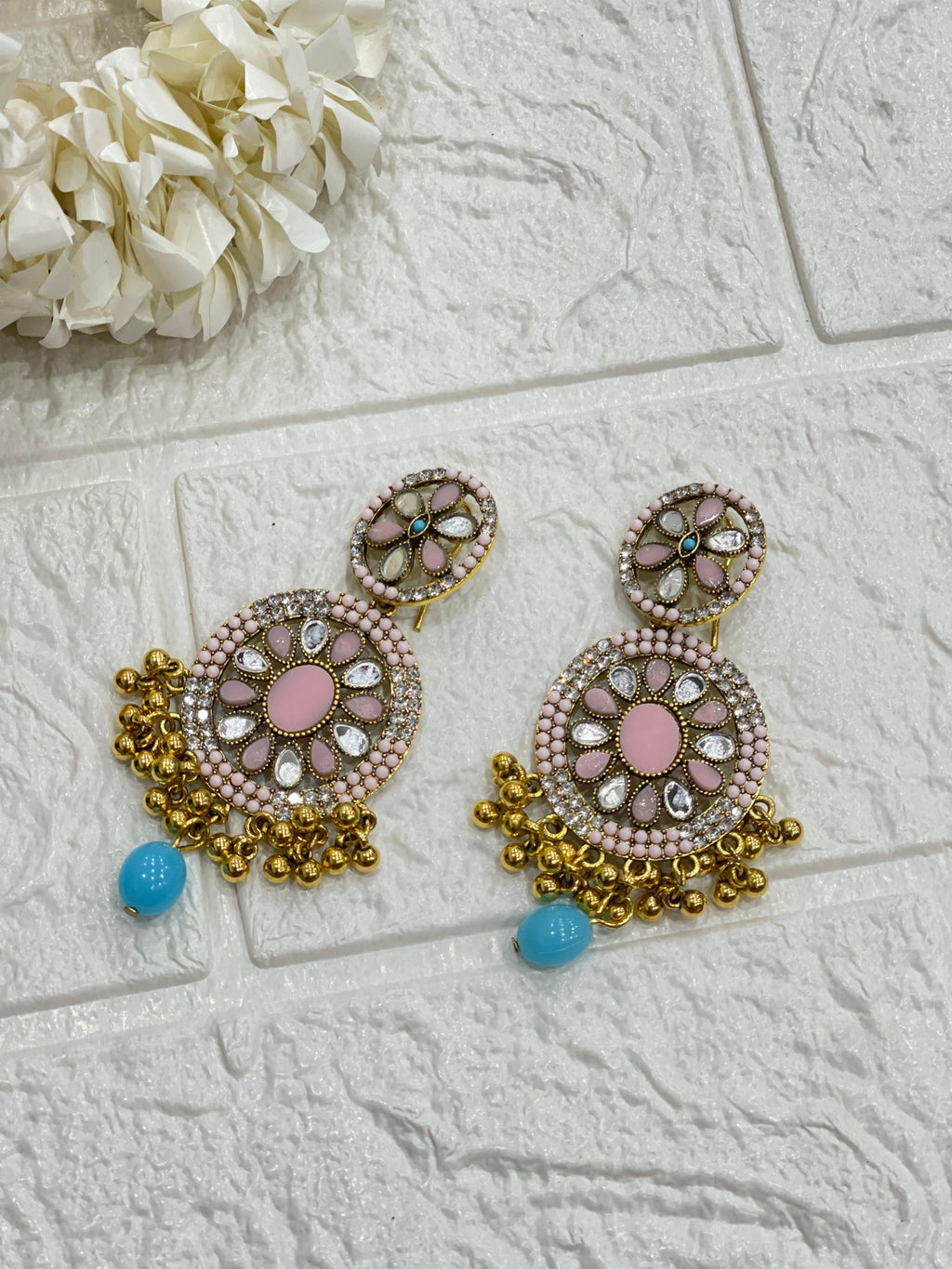 Fatima earring gold,pink and turquoise(Sheharbano)