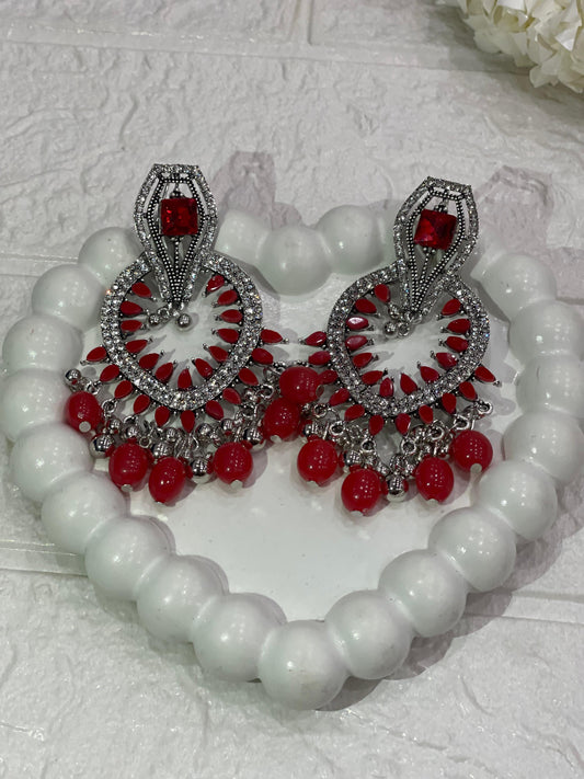 Fizza earring silver and red(Sheharbano)