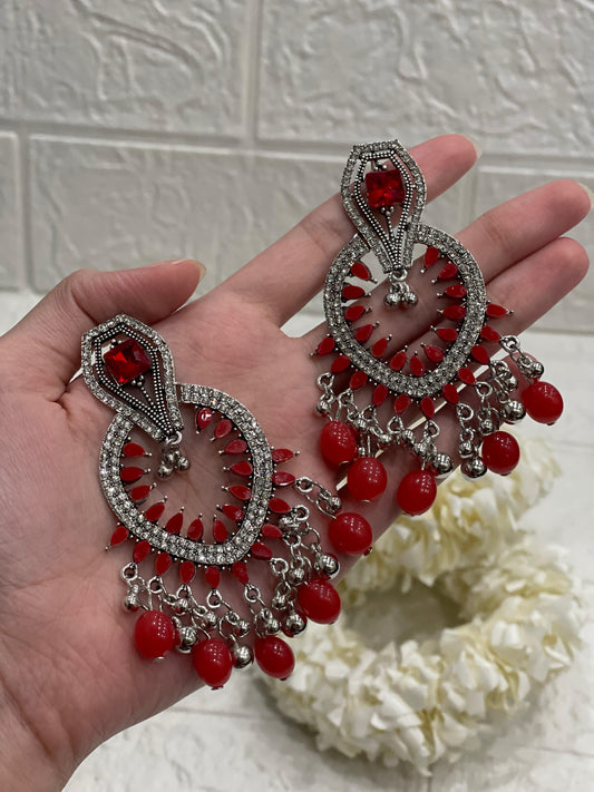 Fizza earring silver and red(Sheharbano)