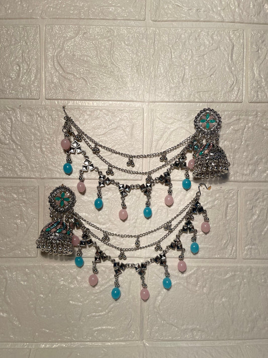 Gol phool triple saharay pink and blue beads(Sheharbano)