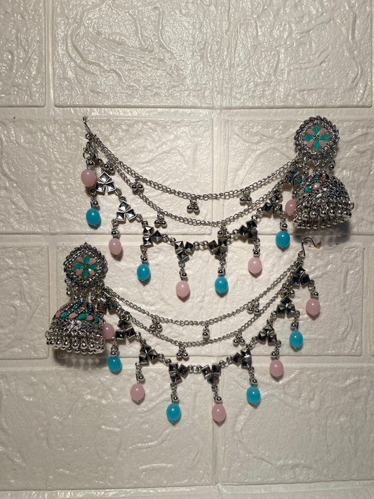 Gol phool triple saharay pink and blue beads(Sheharbano)