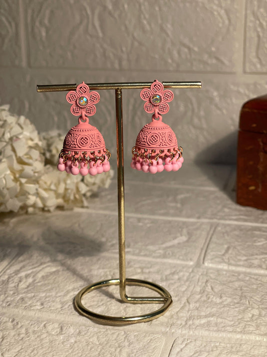 pink Flower matt jhumki- (Zartabbano)