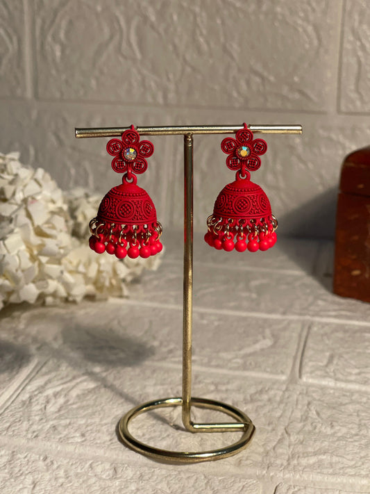 red Flower matt jhumki- (Zartabbano)