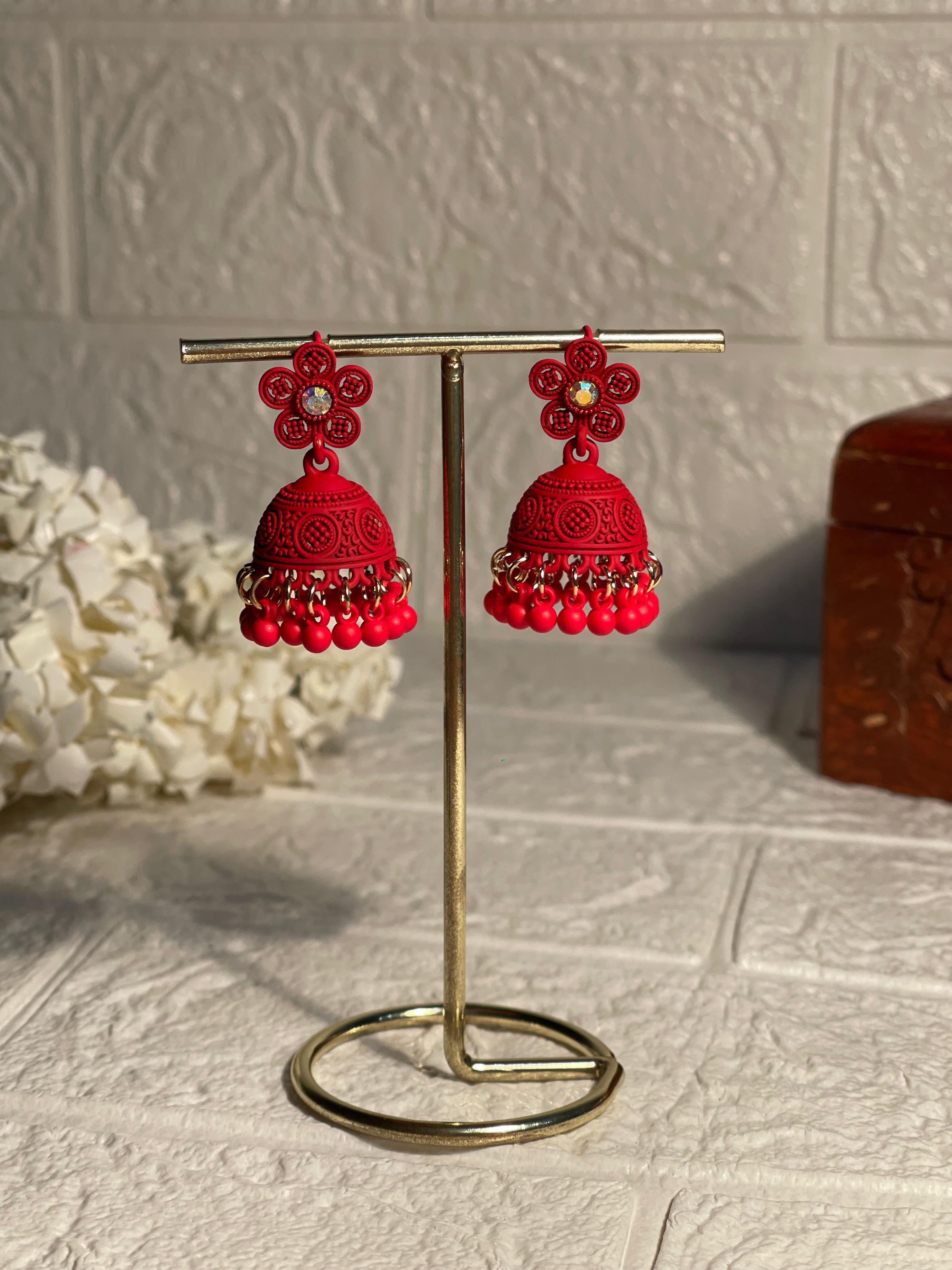 red Flower matt jhumki- (Zartabbano)