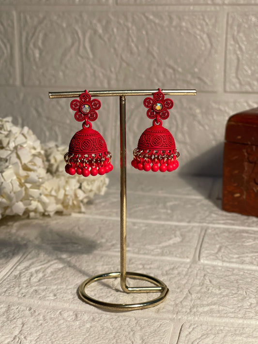 red Flower matt jhumki- (Zartabbano)