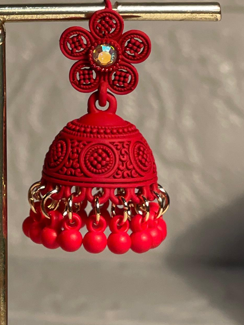 red Flower matt jhumki- (Zartabbano)