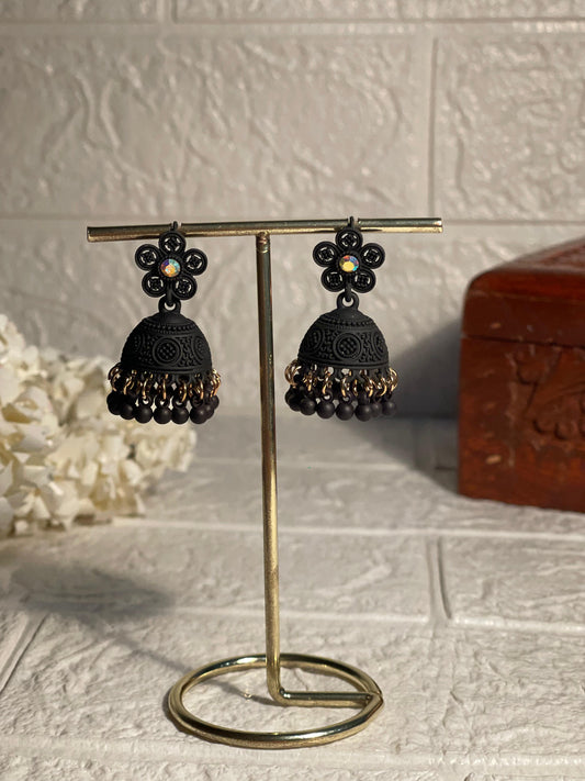 black Flower matt jhumki- (Zartabbano)