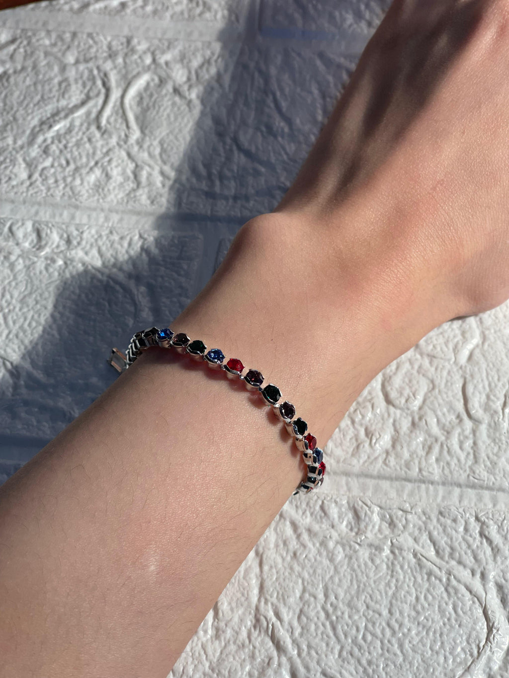 Beaded Prism bracelet silver and multi-(Mahnoorbano)