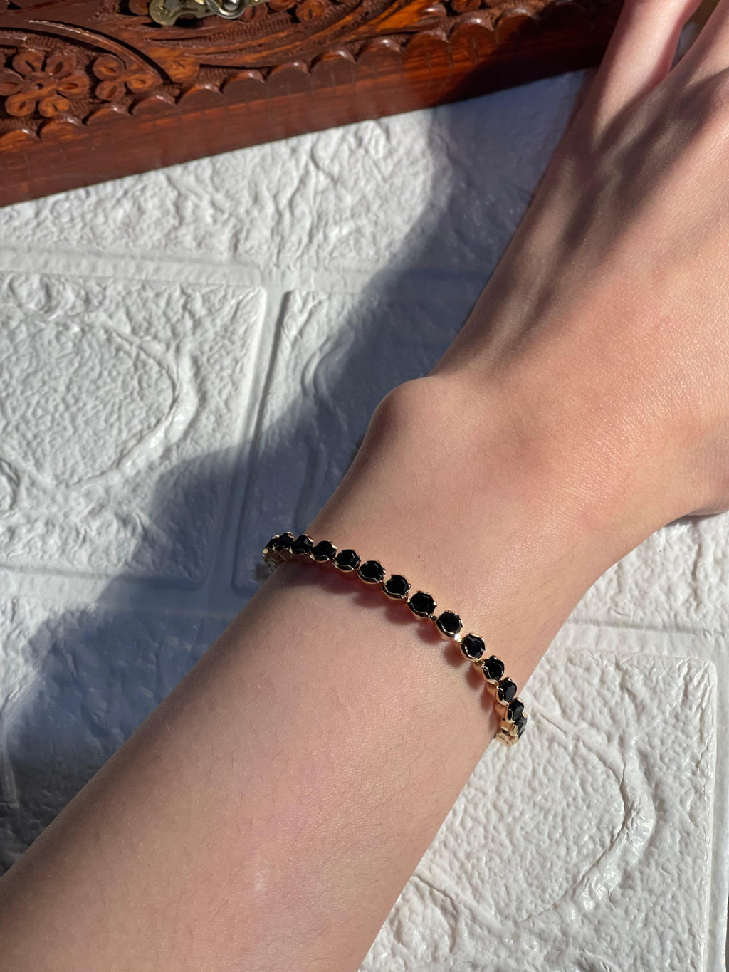 Beaded Prism bracelet black and gold-(Mahnoorbano)