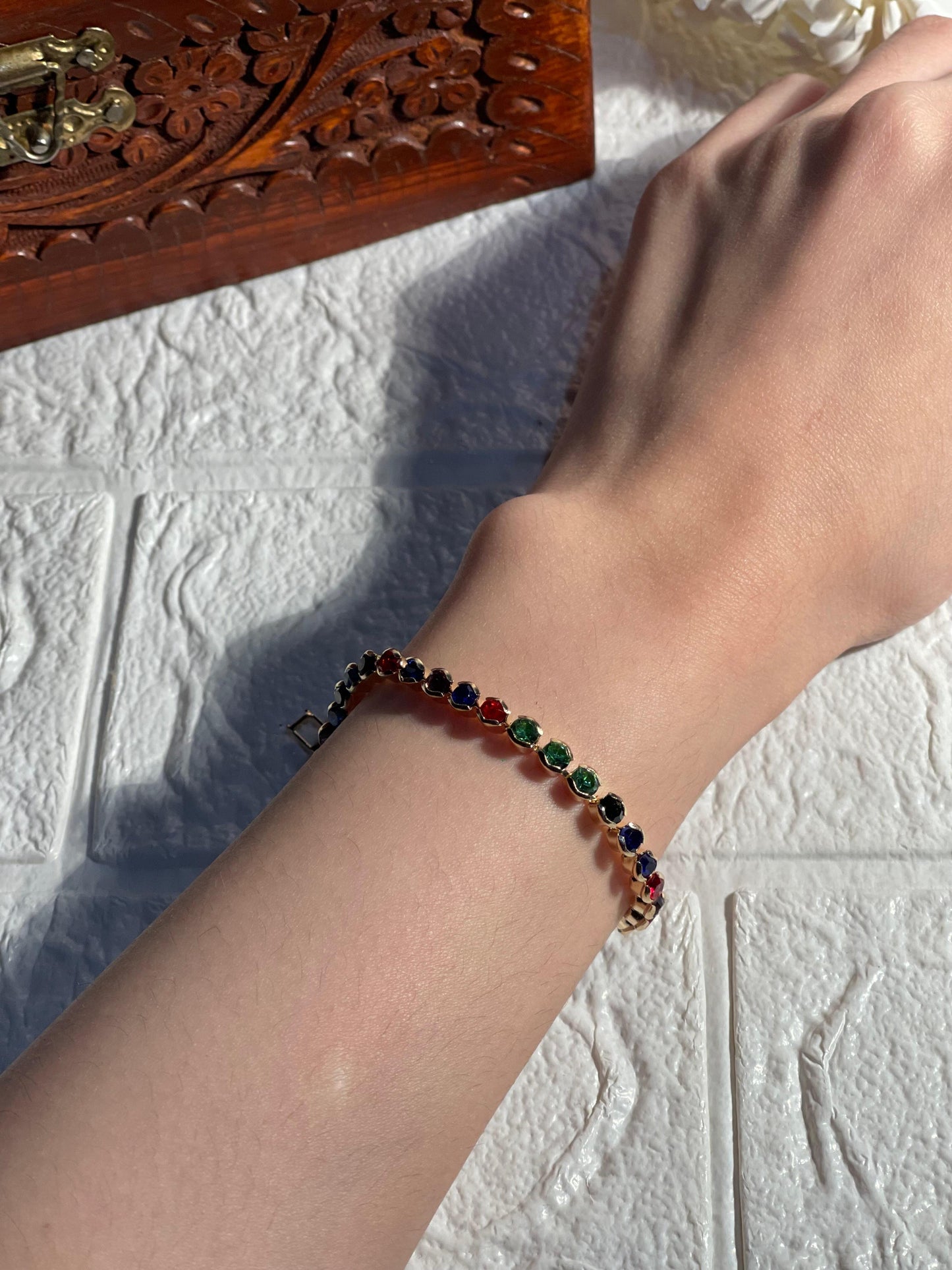 Beaded Prism bracelet-multi and gold(Mahnoorbano)
