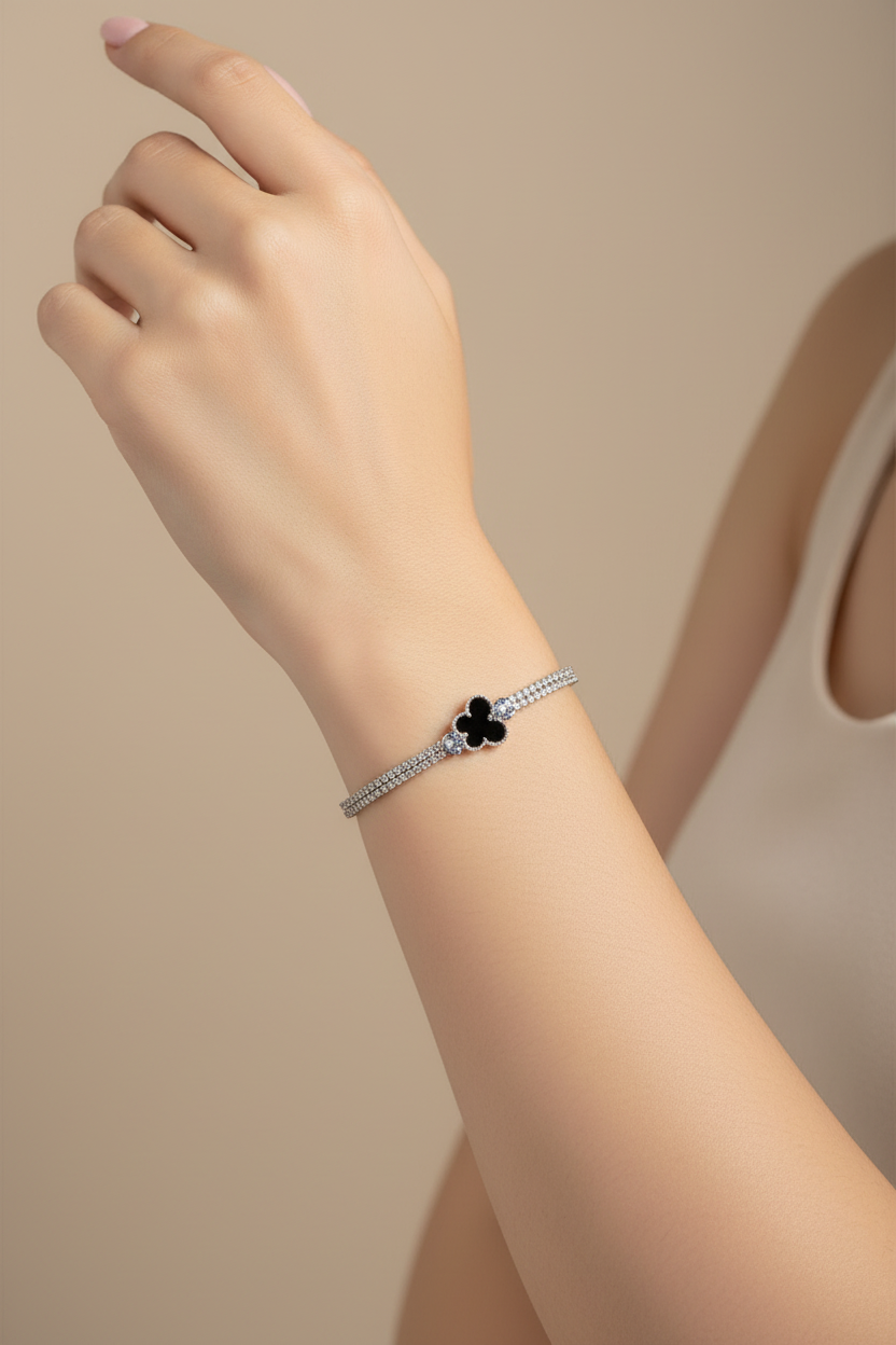 butterfly bracelet black and silver(Mahnoorbano)