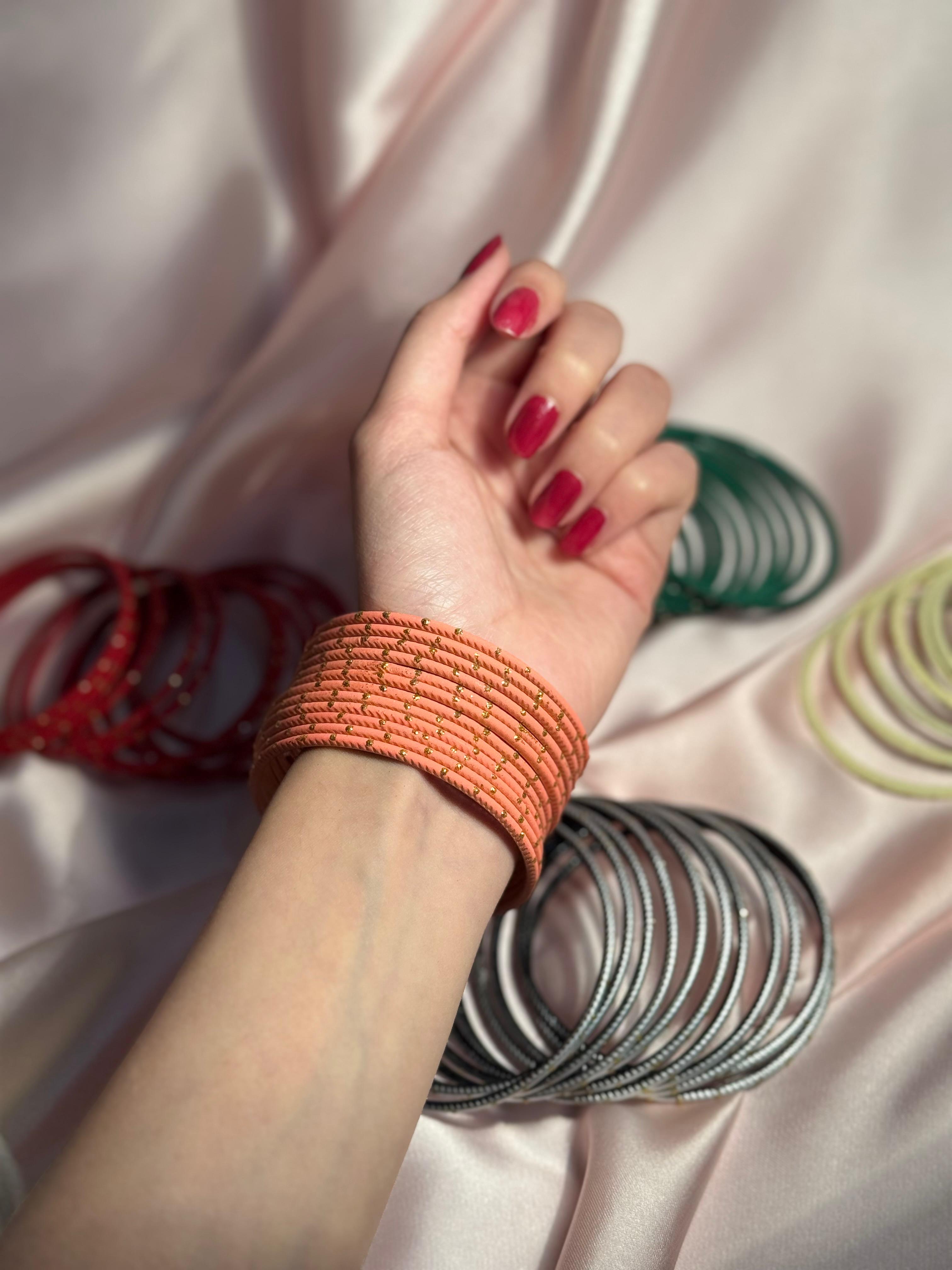 Basant bangles- 12 bangles light orange