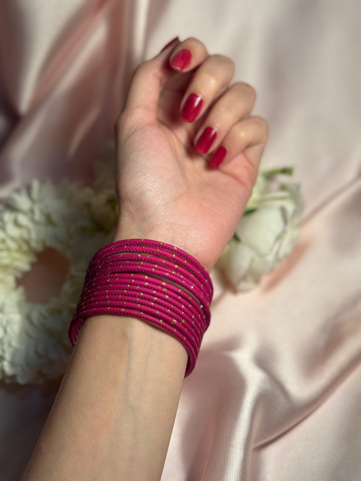Basant bangles- 12 bangles Dark Pink