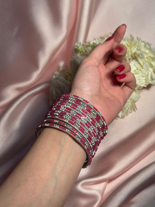 Neha Bangles (Pink and Silver)