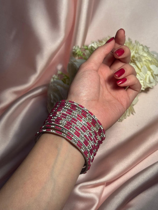 Neha Bangles (Pink and Silver)