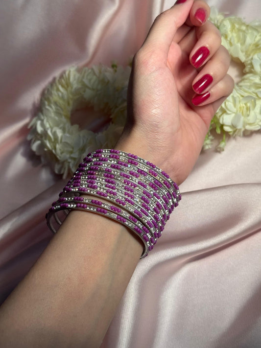 Neha Bangles (Silver, Pearl and Purple)
