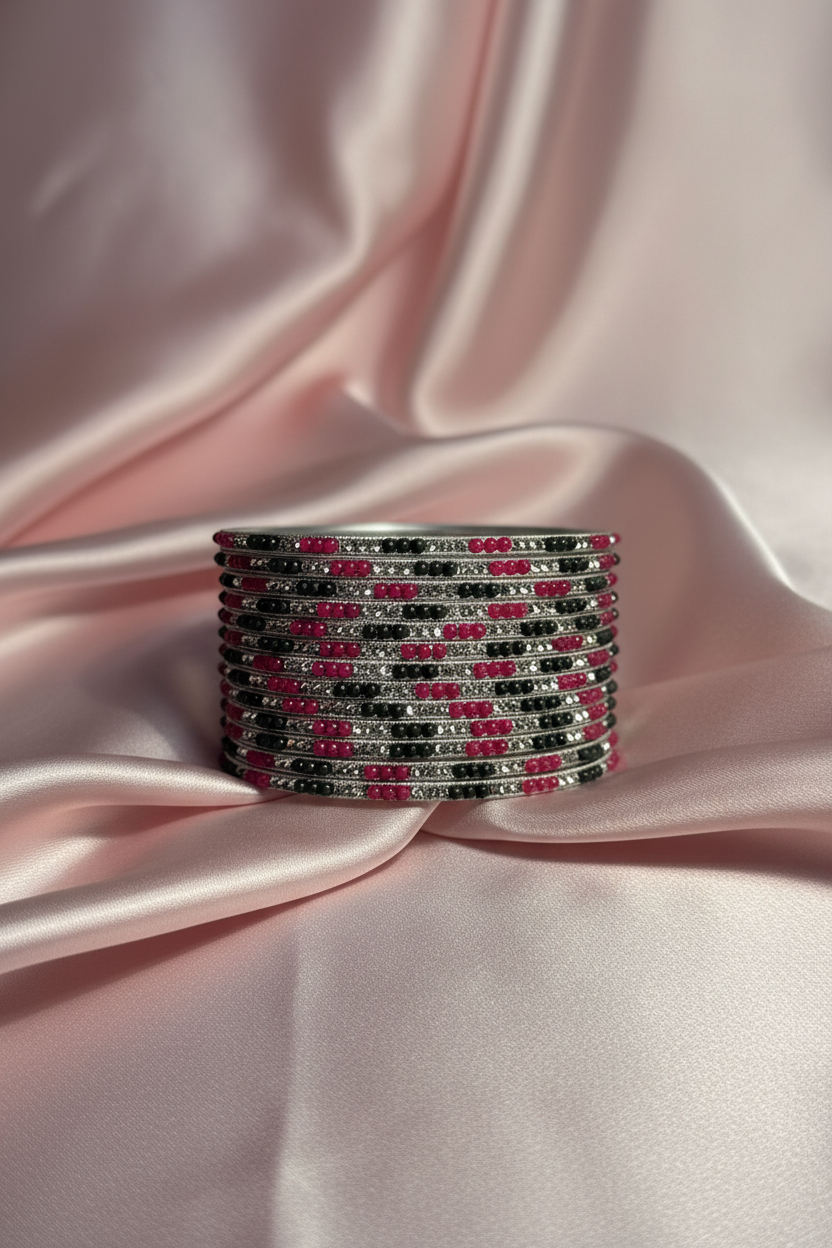 Neha Bangles (Pink, Green and Silver)