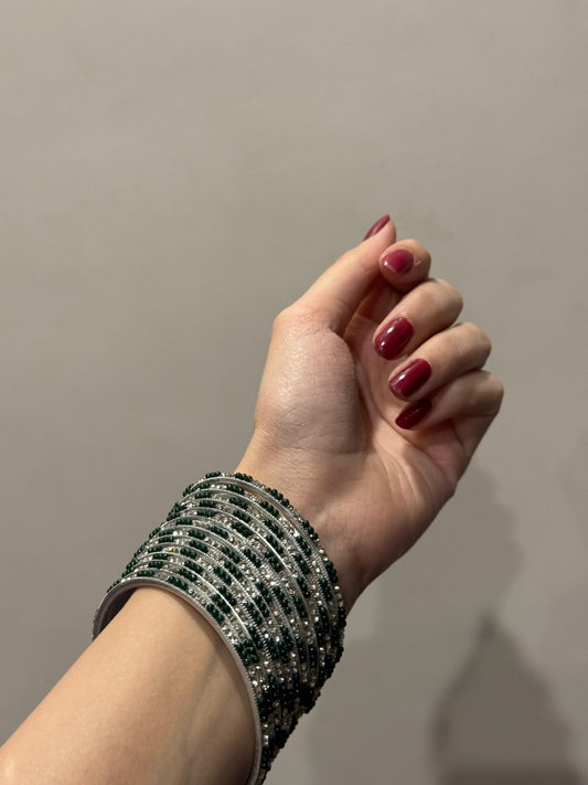 Neha Bangles (Green and Silver)