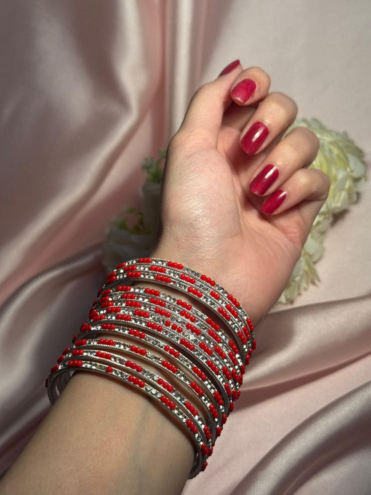 Neha Bangles (Red and Silver)