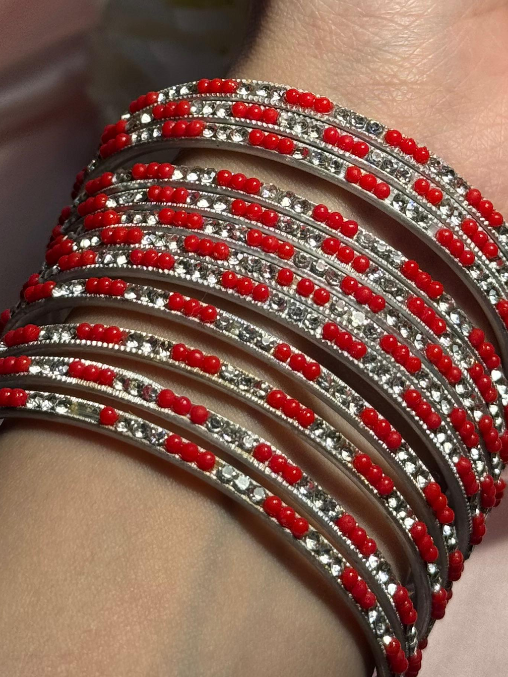 Neha Bangles (Red and Silver)