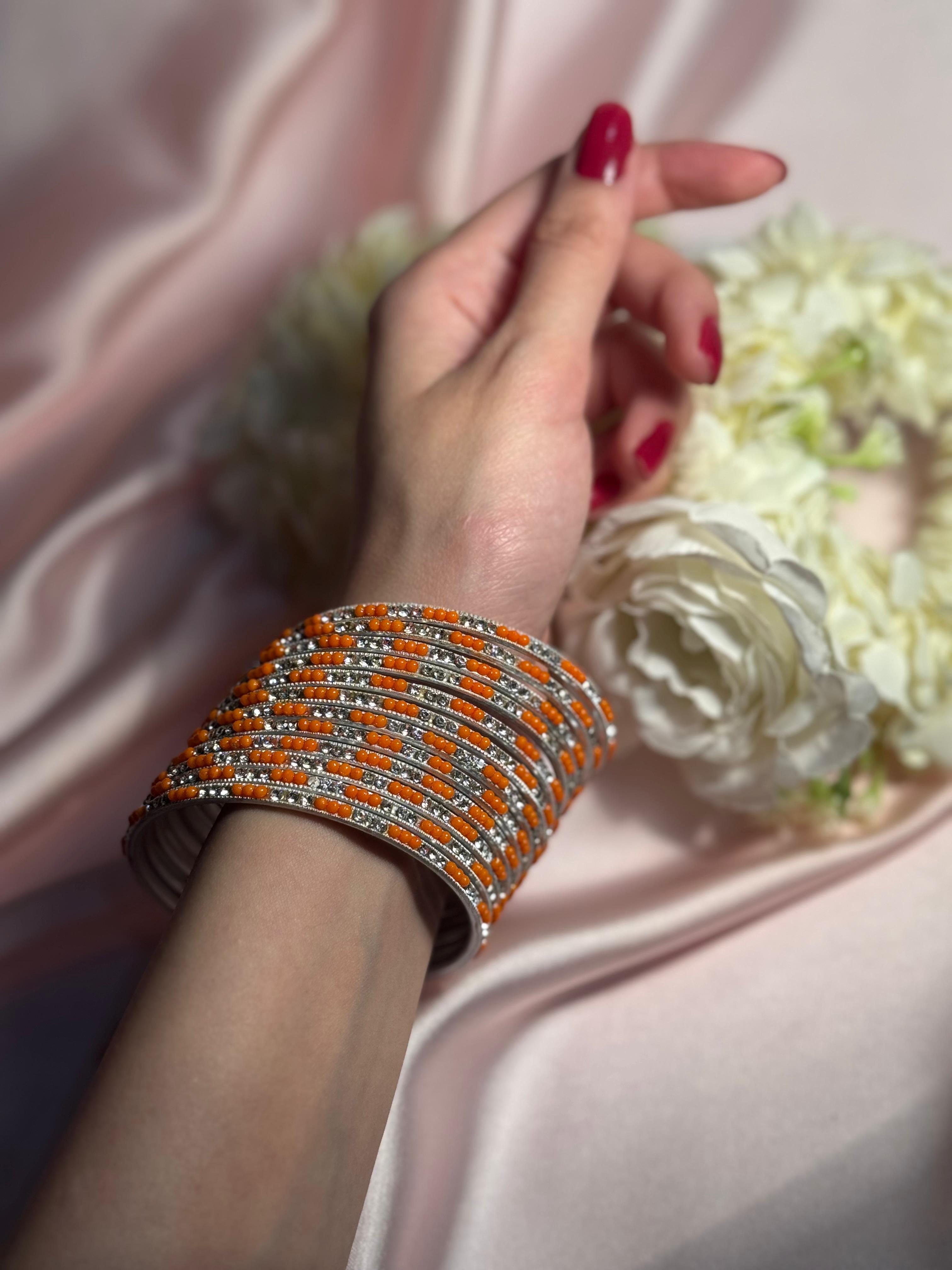 Neha Bangles (orange silver)