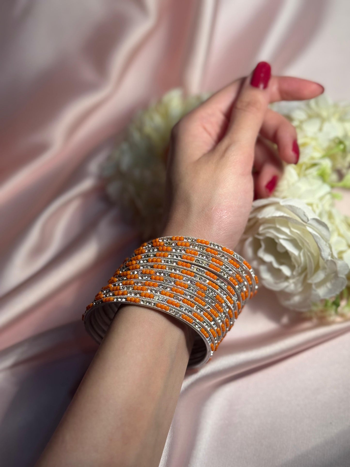 Neha Bangles (orange silver)