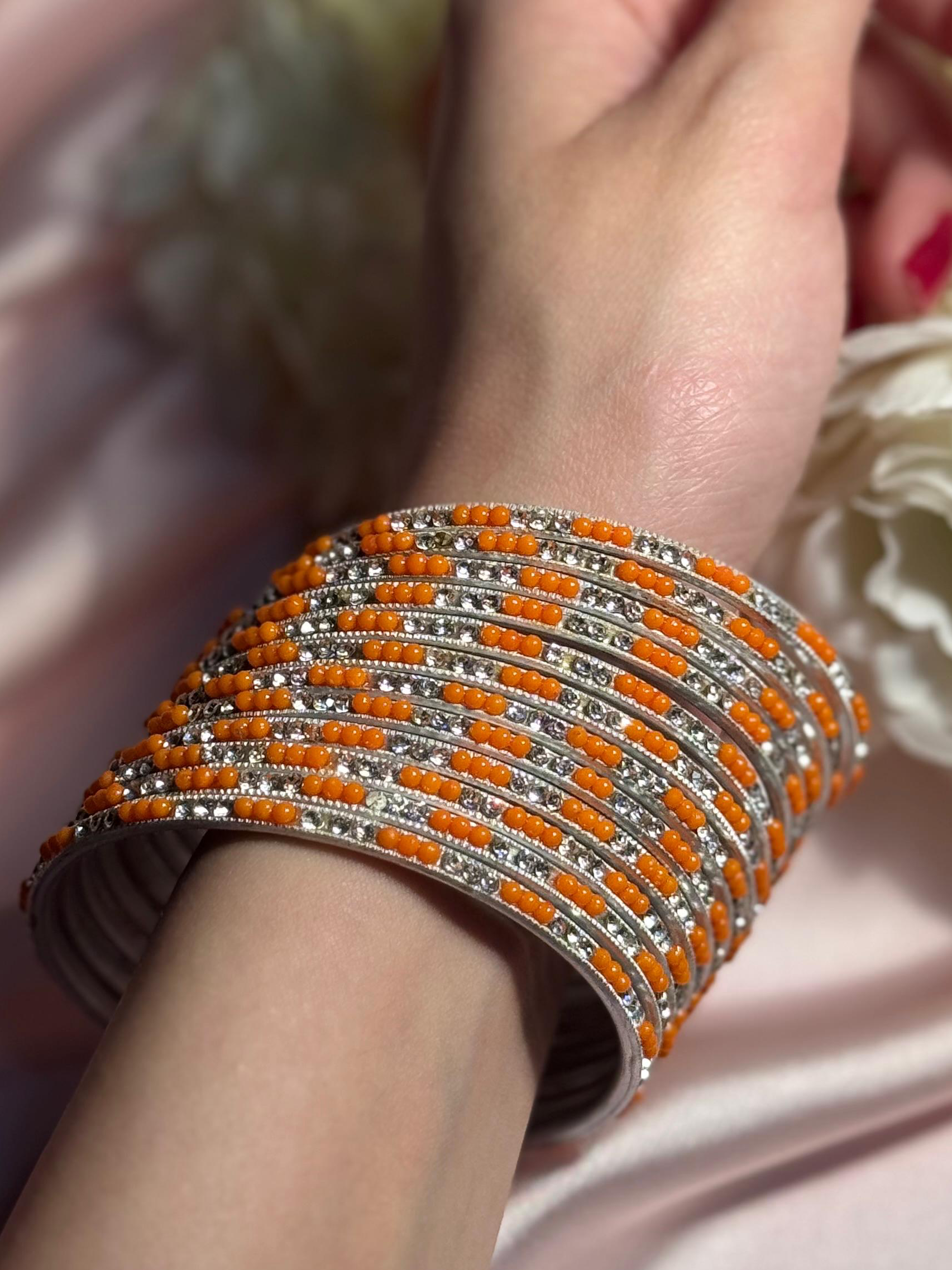 Neha Bangles (orange silver)