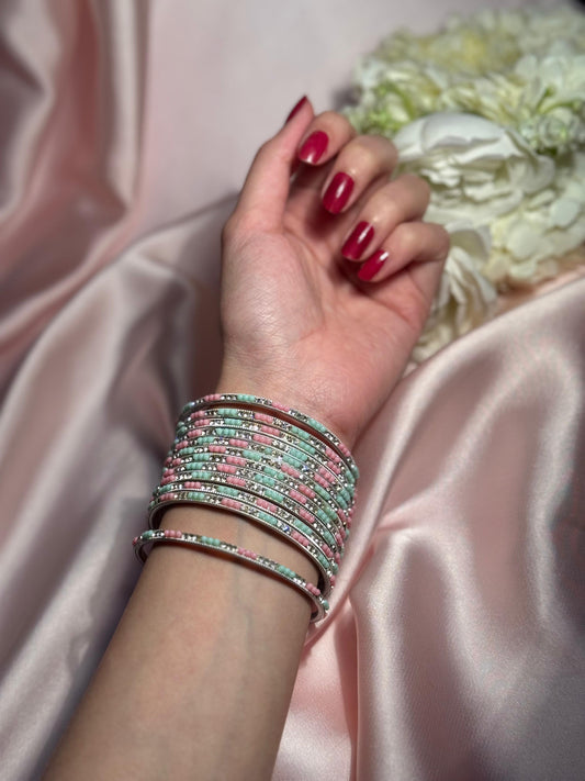 Neha Bangles (silver pink & green)