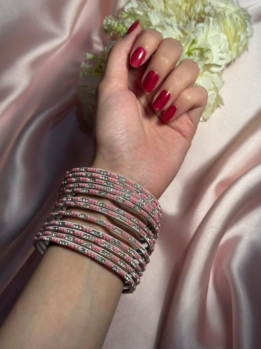 Neha Bangles (silver and pink)
