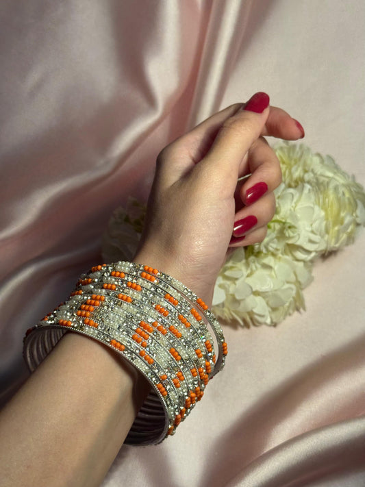 Neha Bangles (silver and orange)