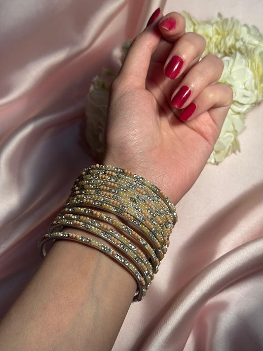 Neha Bangles (peach silver and white)