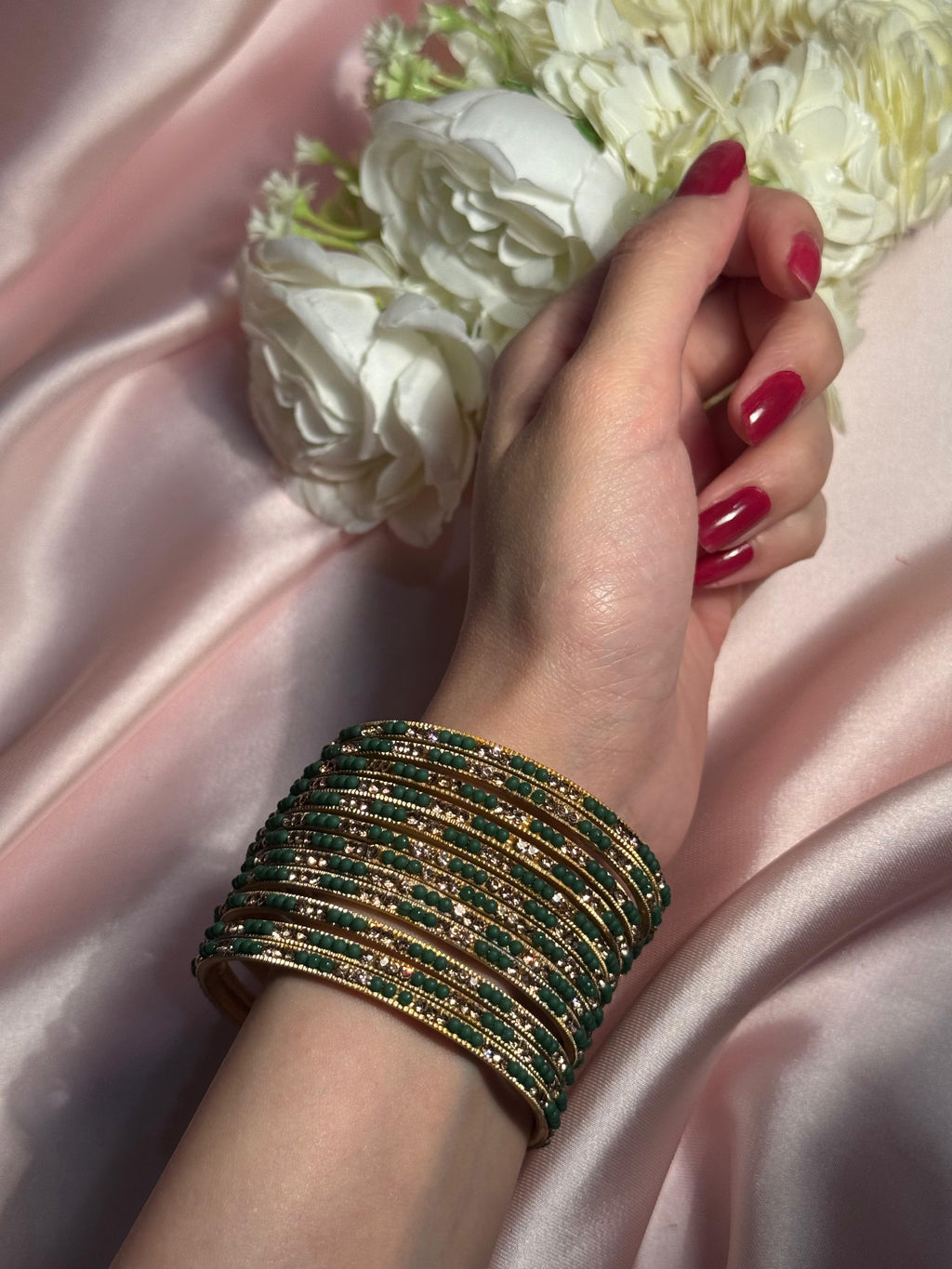 Neha Bangles (gold and green)