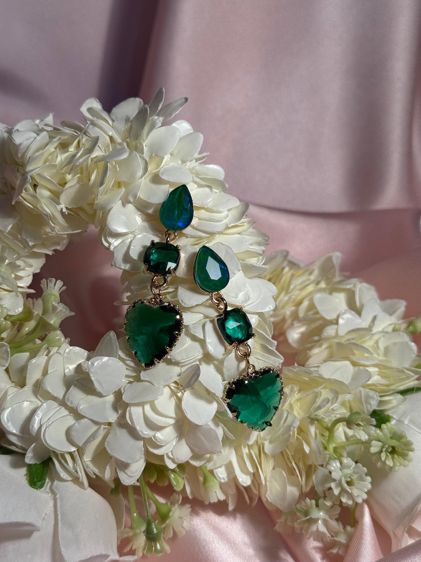 Enamel Hearts Earrings-green