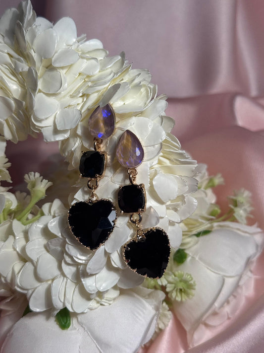 Enamel Hearts Earrings-black