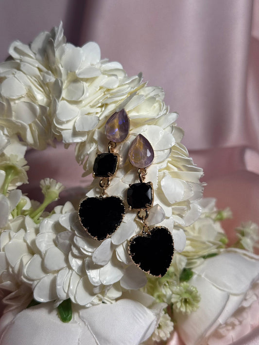 Enamel Hearts Earrings-black