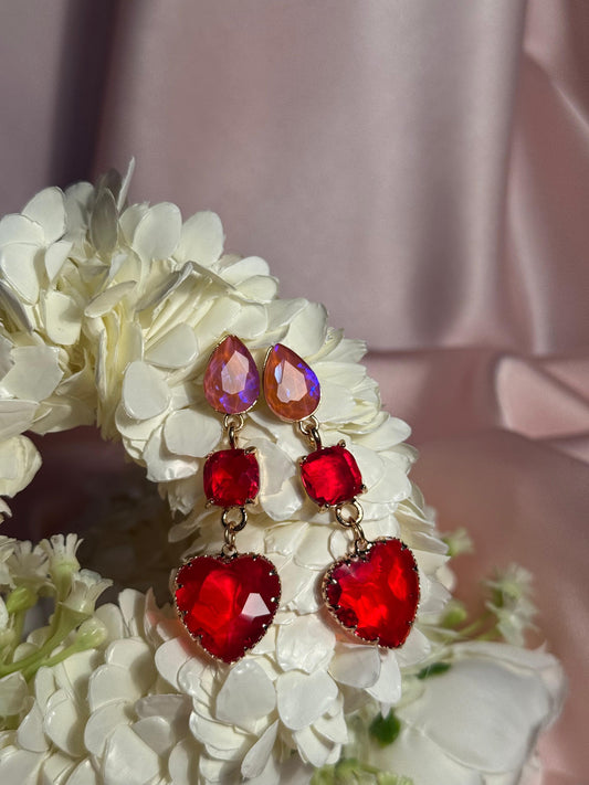 Enamel Hearts Earrings-red