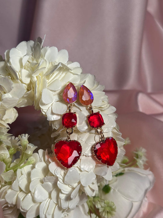 Enamel Hearts Earrings-red