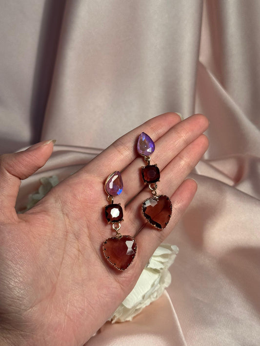 Enamel Hearts Earrings- dark brown