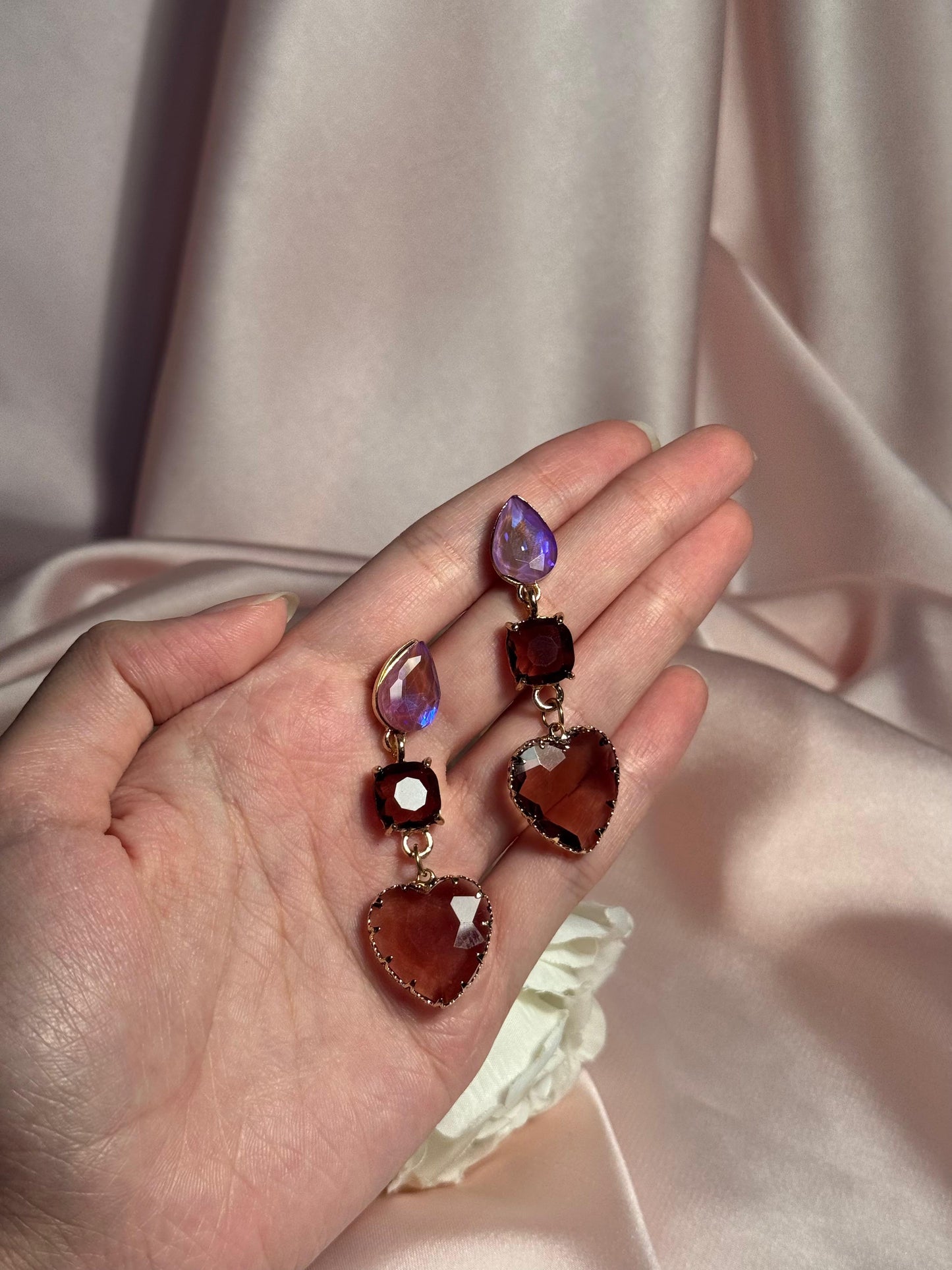 Enamel Hearts Earrings- dark brown