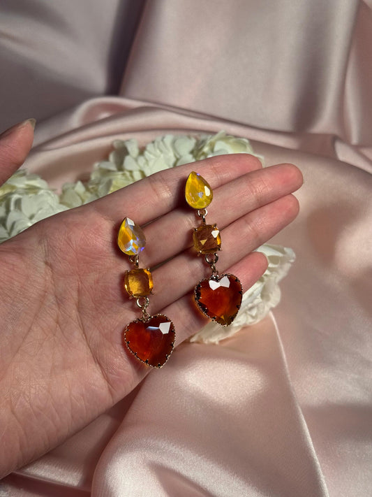 Enamel Hearts Earrings- light brown