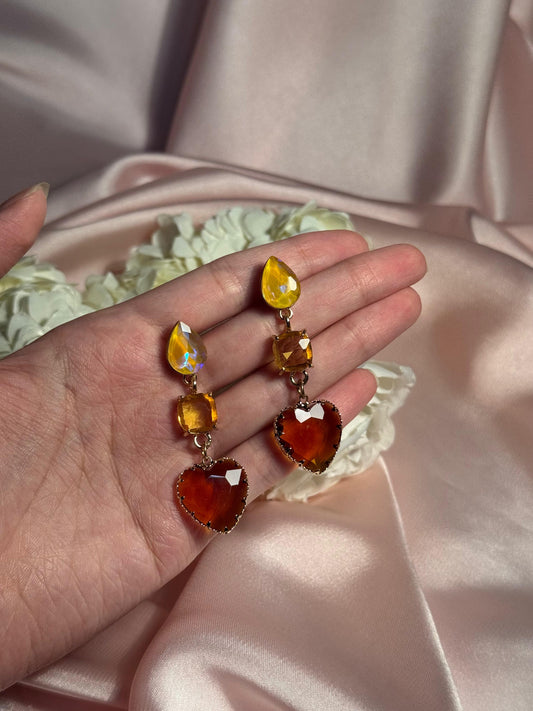 Enamel Hearts Earrings- light brown