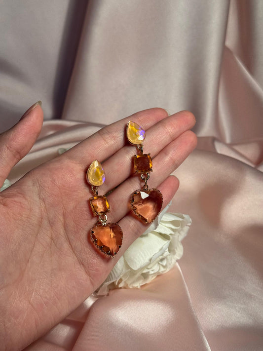 Enamel Hearts Earrings-peach