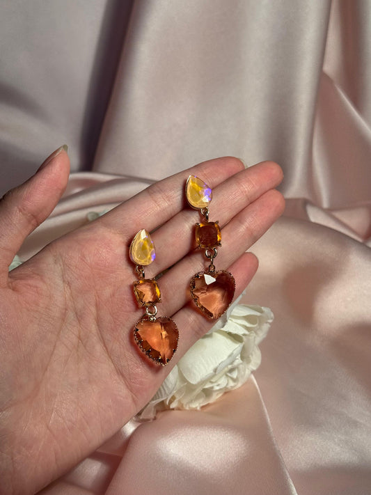 Enamel Hearts Earrings-peach