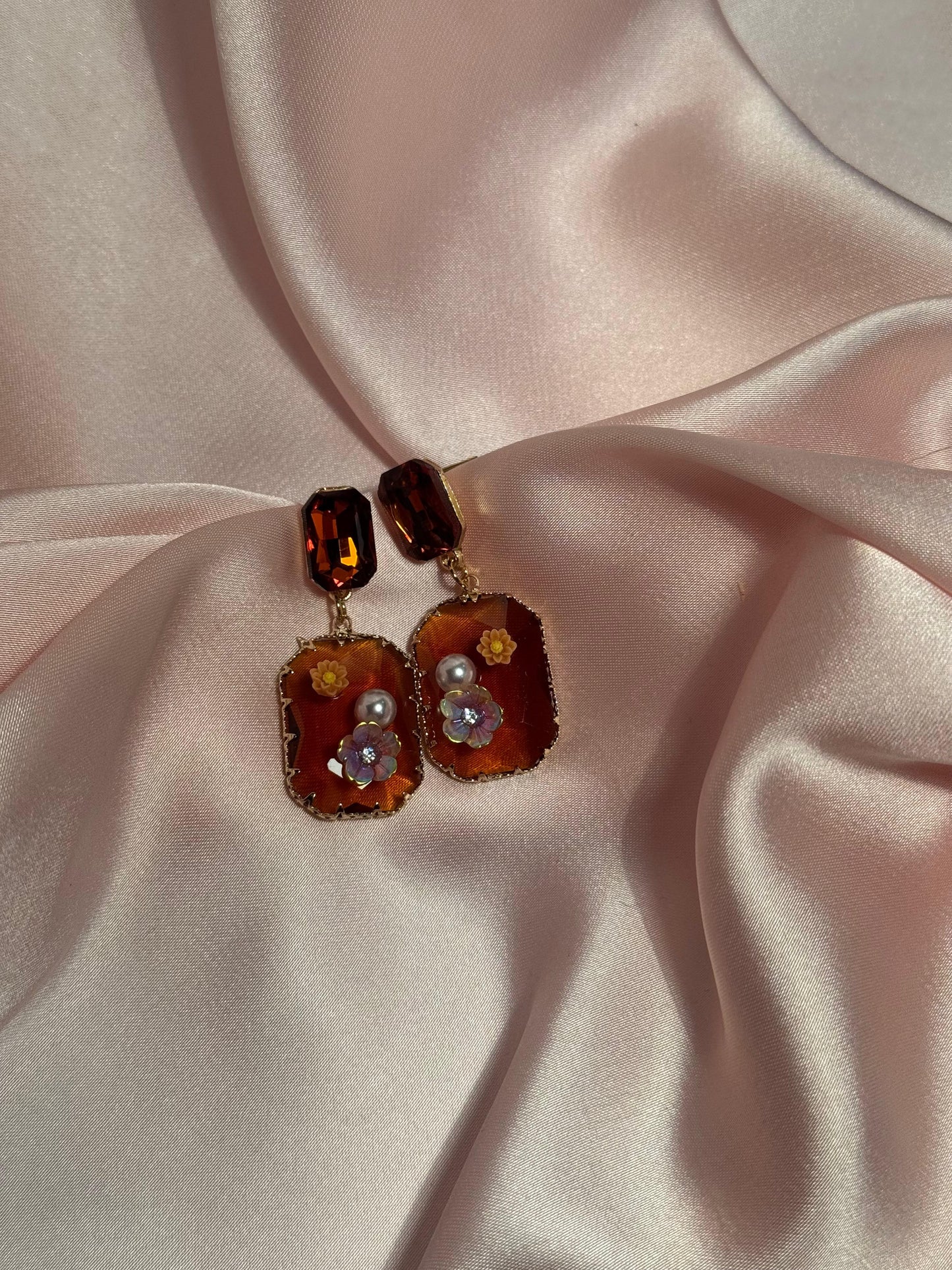 Enamel Floral Rectangle-brown