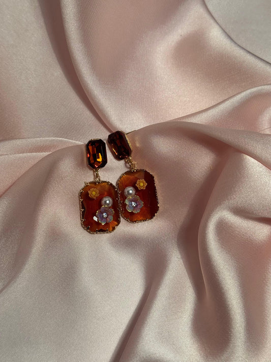 Enamel Floral Rectangle-brown