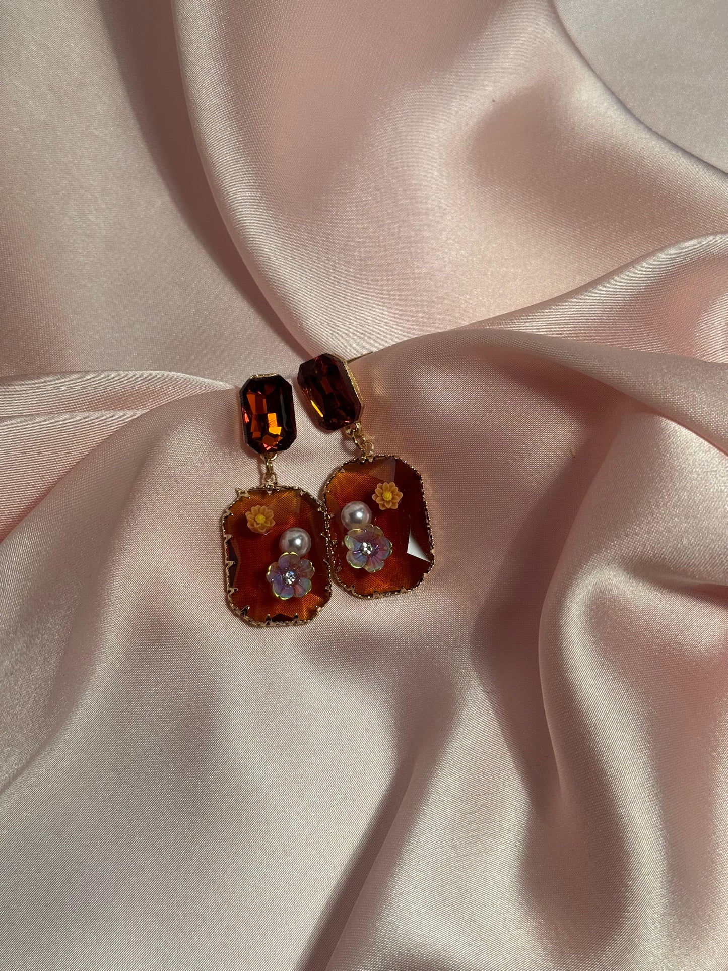 Enamel Floral Rectangle-brown