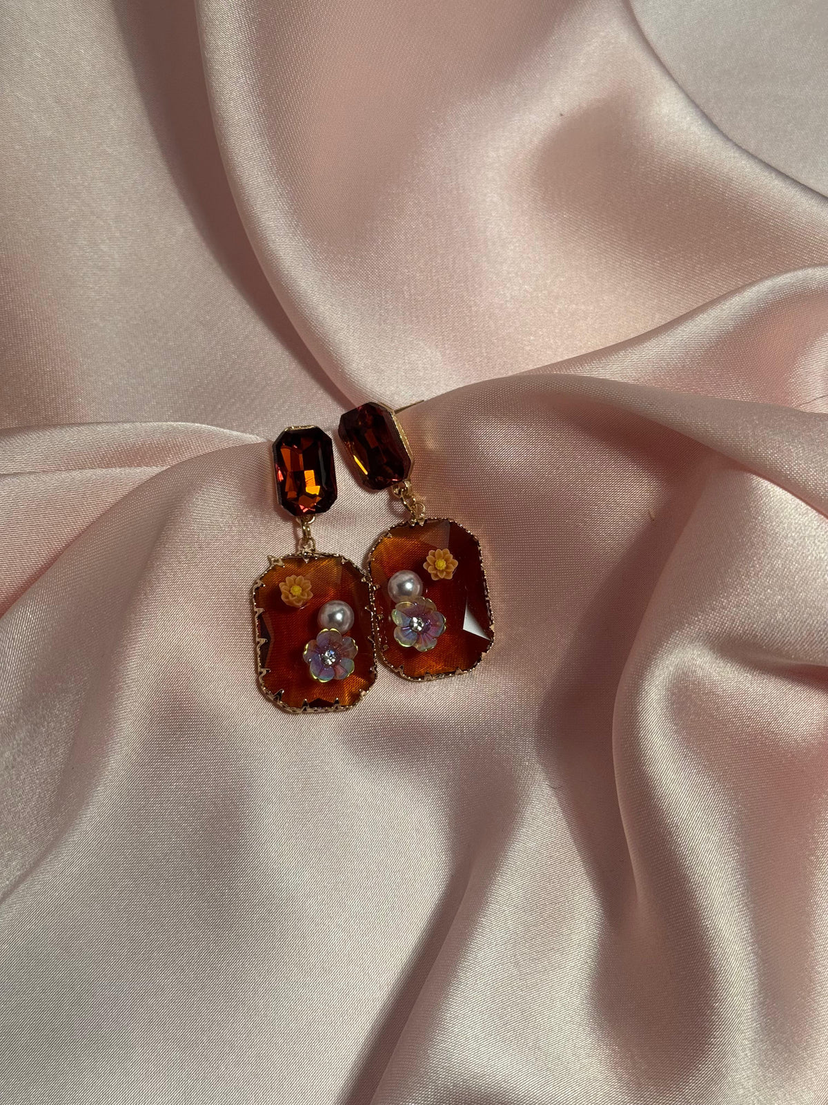 Enamel Floral Rectangle-brown